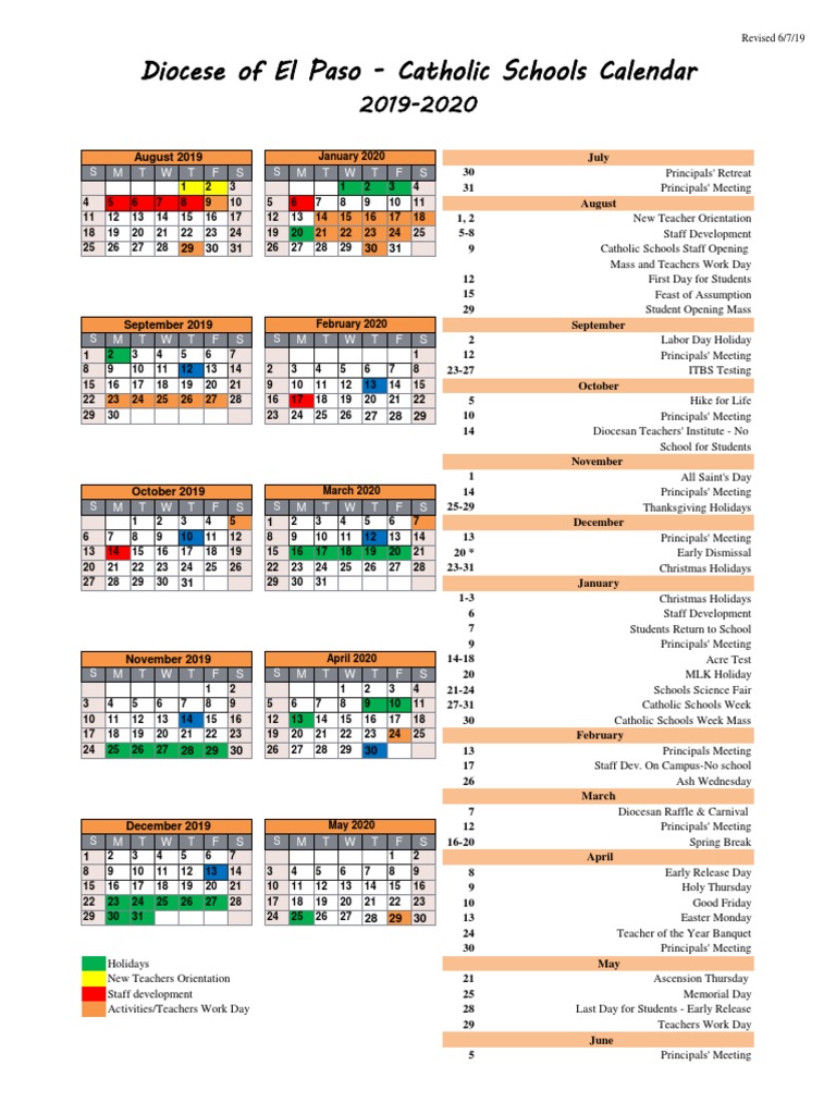 2019 2020 Catholic School Calendar Diocese of El Paso 1 PDF