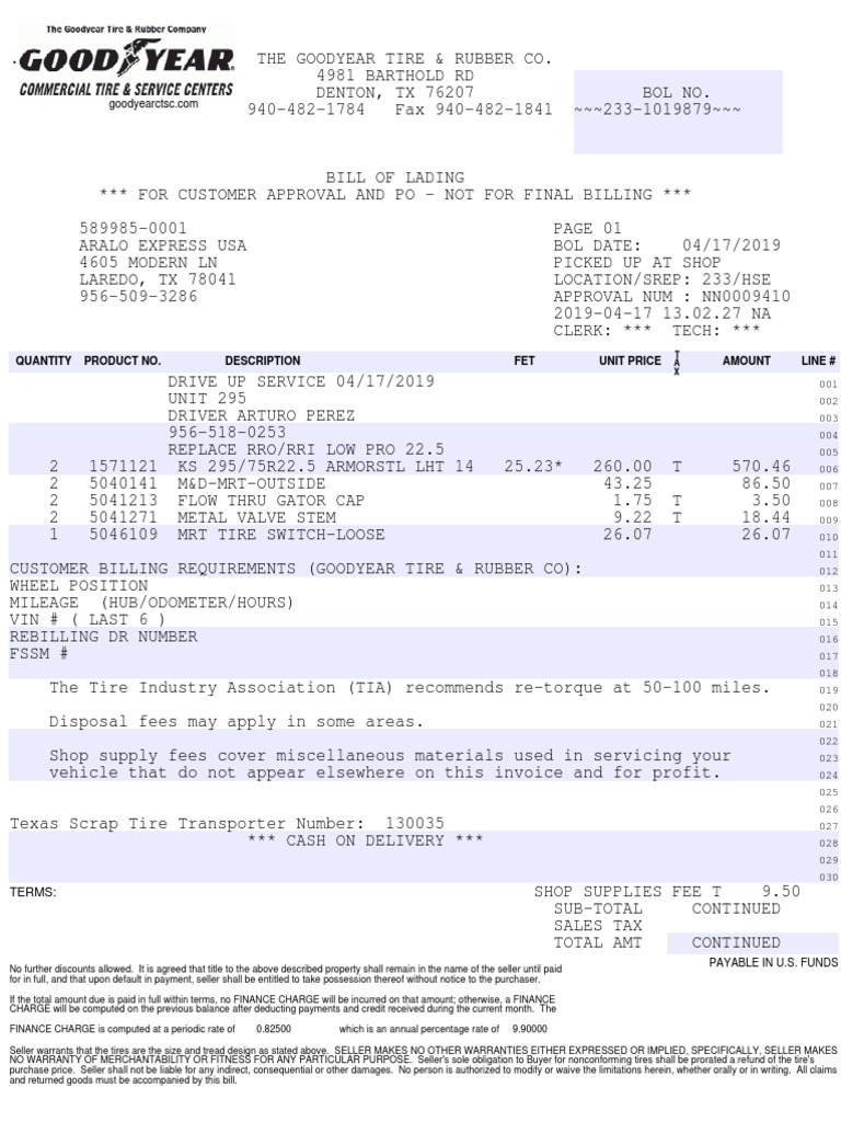 Goodyear Tire Invoice Summary | PDF | Invoice | Sales