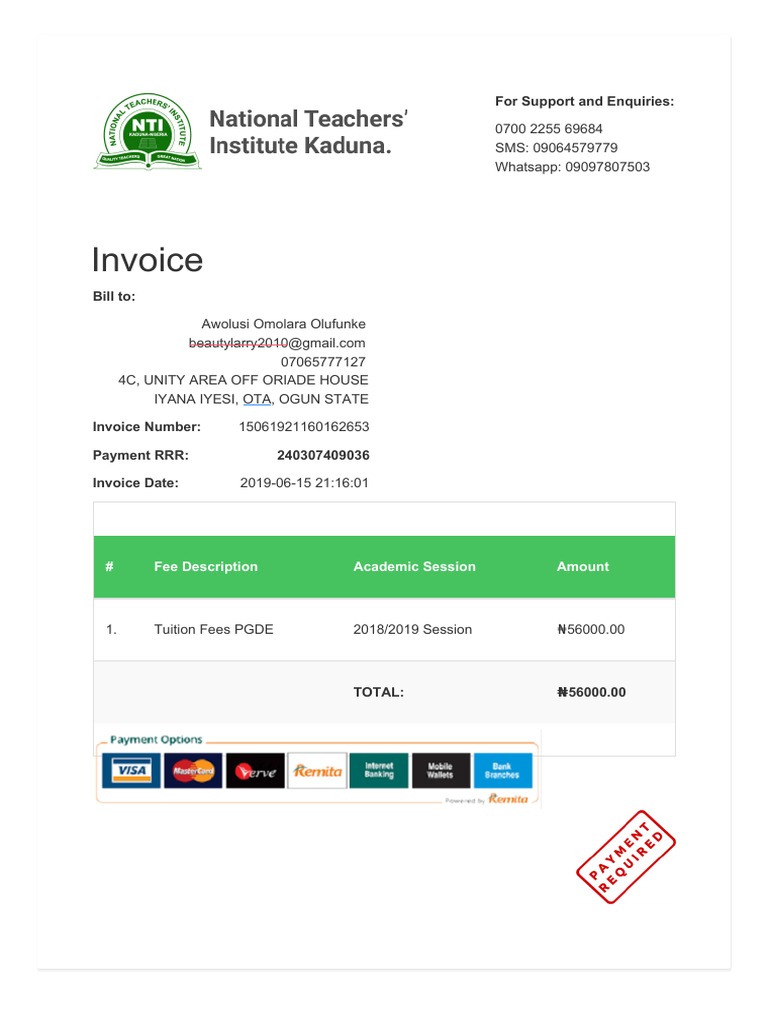 PGDE Tuition Invoice 2018/2019 | PDF | Finance & Money Management