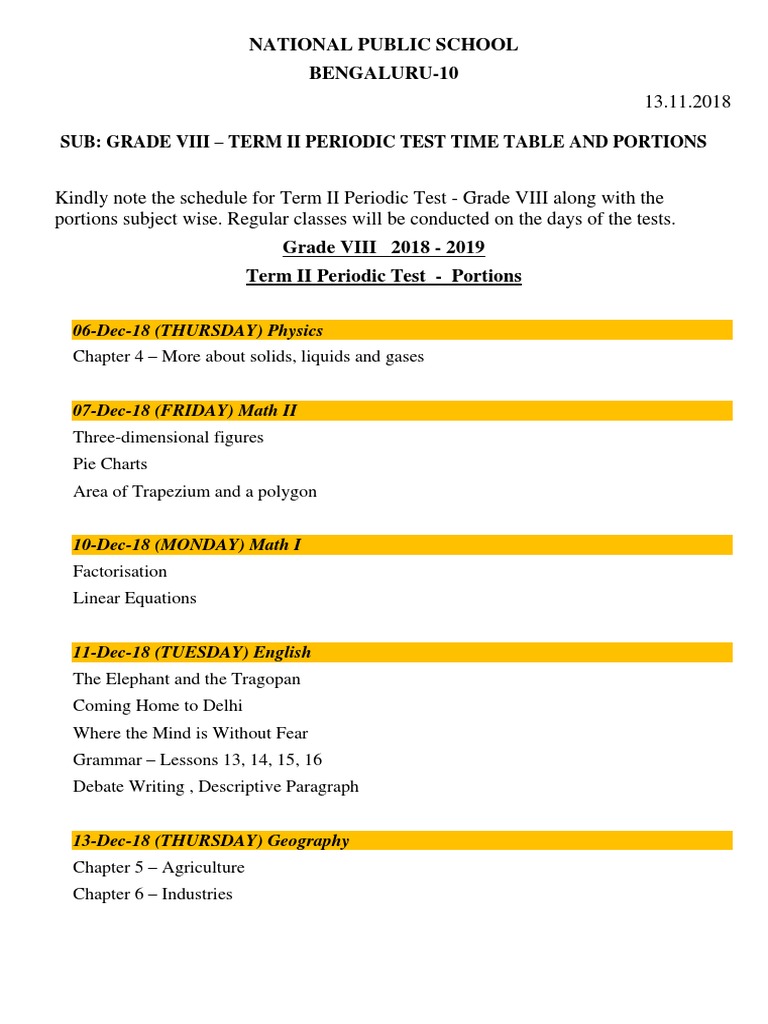 Grade VIII Term II Test Schedule | PDF | Technology & Engineering