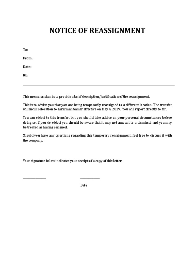 notice of reassignment civil
