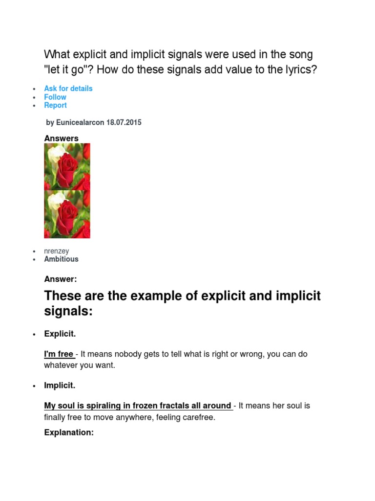 What Explicit and Implicit Signals Were Used in the Song Let It Go
