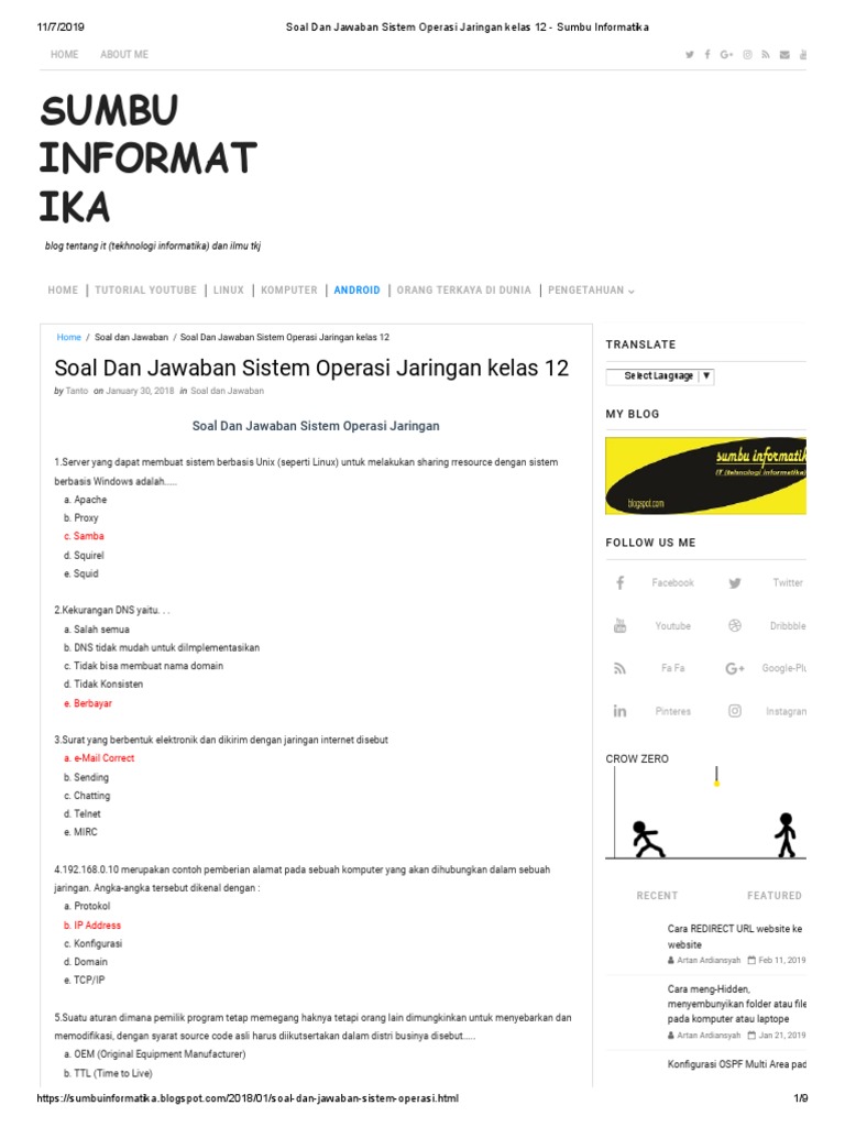 Contoh Soal Sistem Operasi Jaringan Kelas Xii Contoh