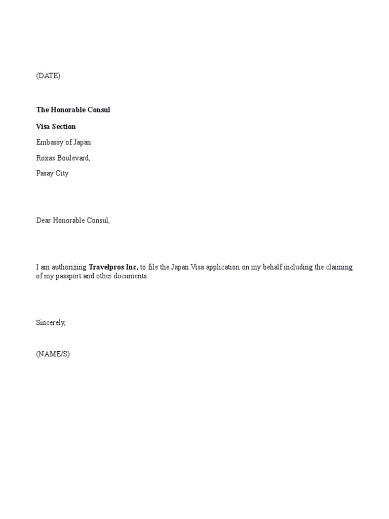 Japan Visa Application Authorization Letter | PDF