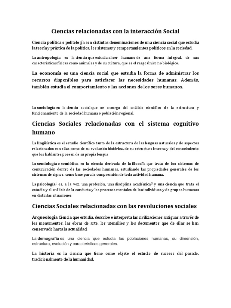 Ciencias Sociales y la Interacción Humana | PDF | Sociedad | Ciencias ...