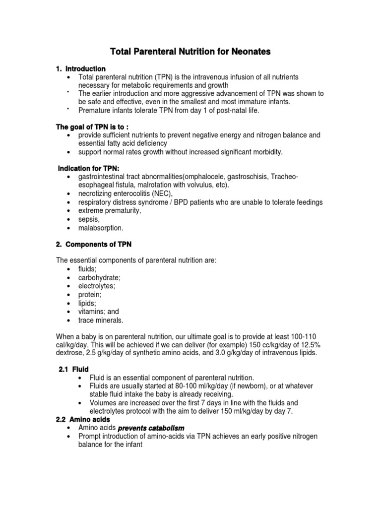 Total Parenteral Nutrition in Neonates | PDF | Neonatology | Insulin