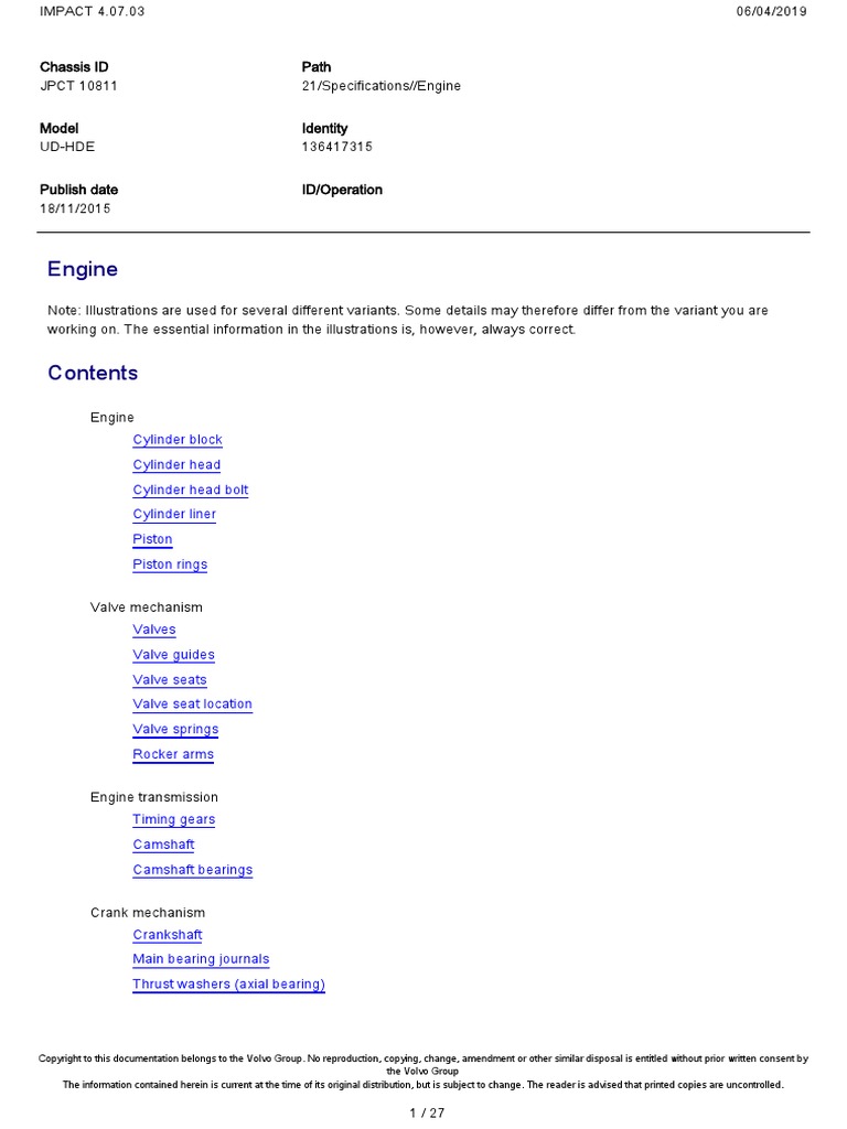 Tightening Torque For JPCT10811 PDF | PDF | Cylinder (Engine) | Piston