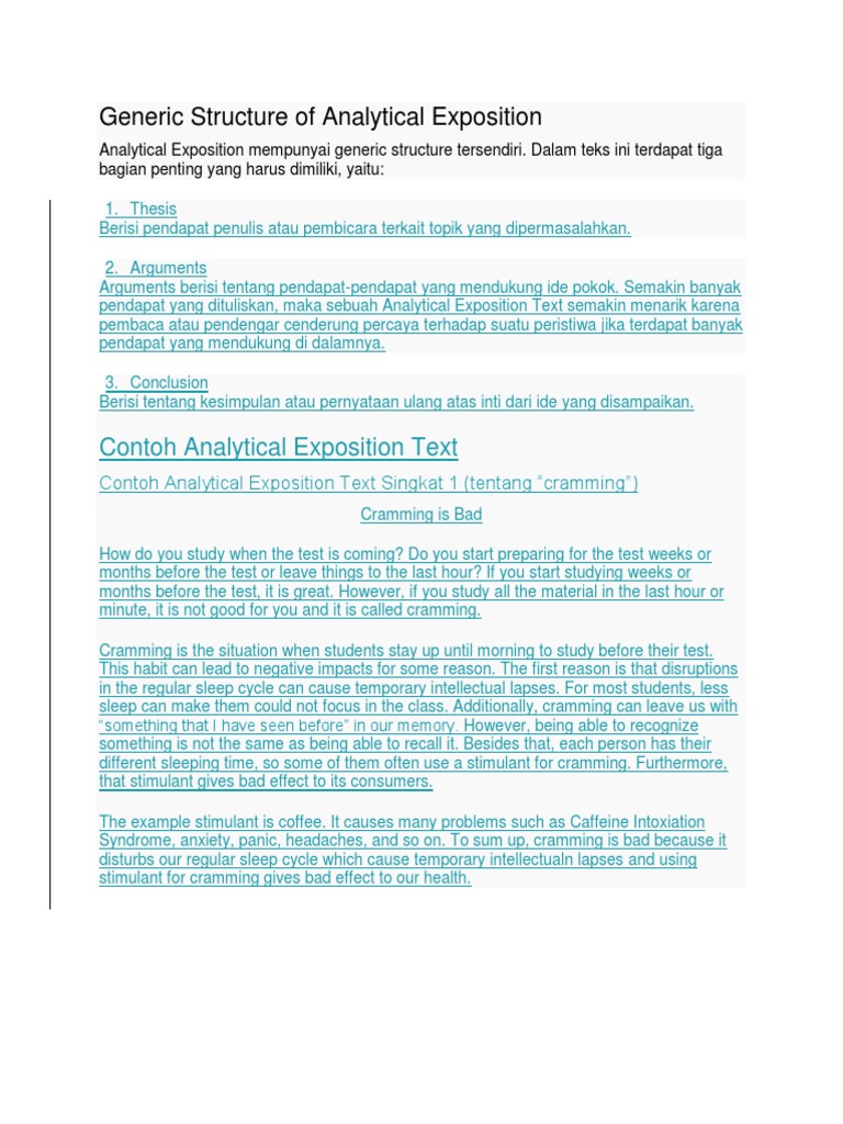 Generic Structure Of Analytical Exposition Except