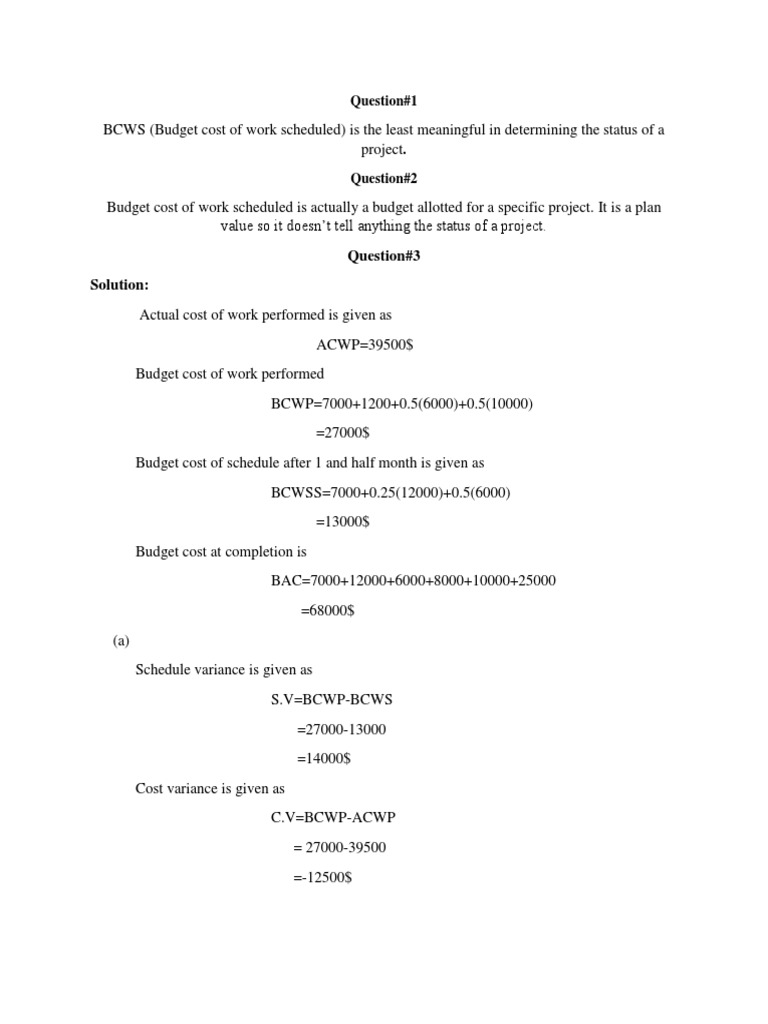 Question3 Solution Actual Cost of Work Performed Is Given As PDF