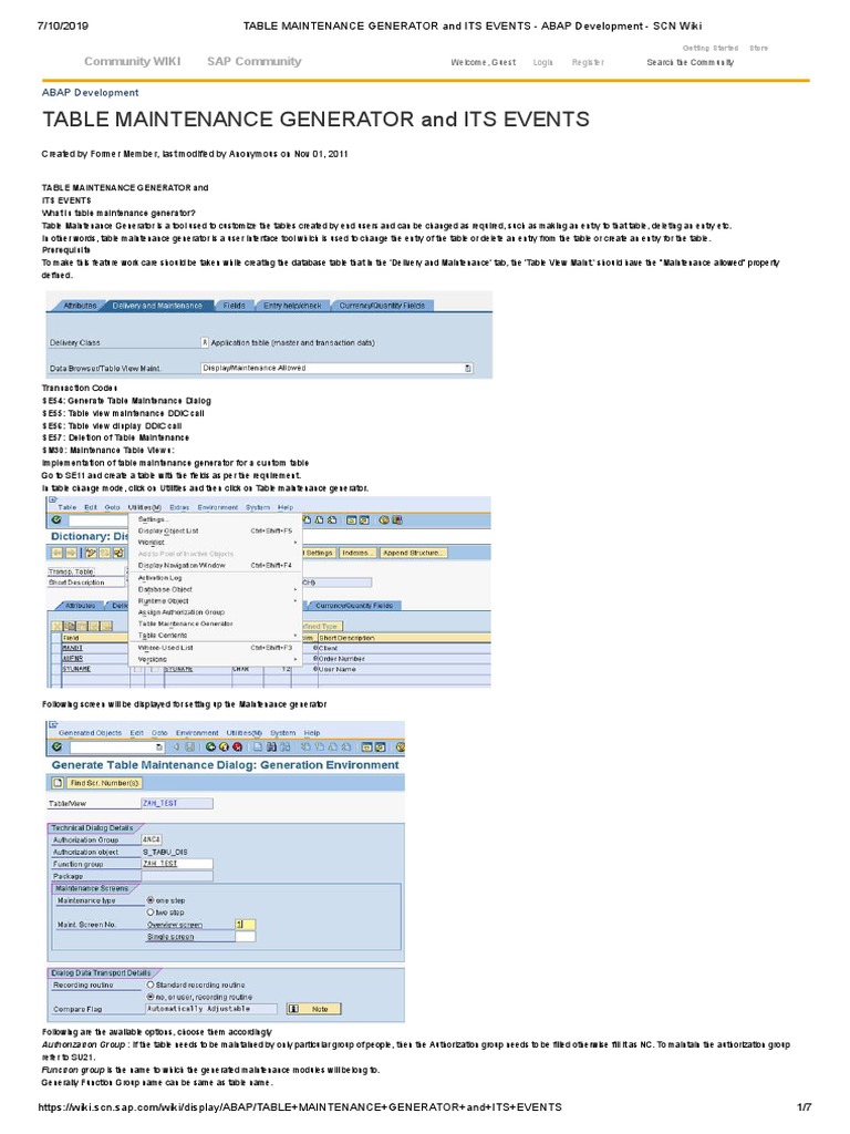 Table Maintenance Generator PDF Subroutine Wiki