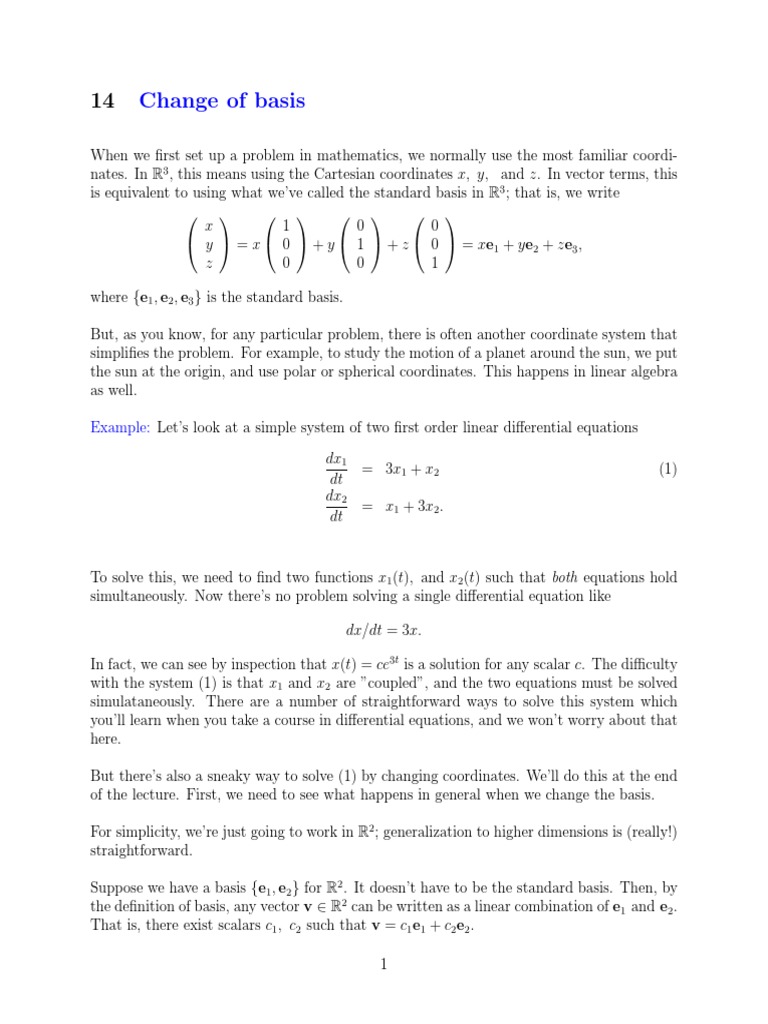 Change of Basis in Linear Algebra | PDF | Basis (Linear Algebra ...