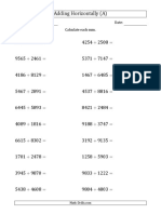 Adding Horizontally (A) : Name: Date: Calculate Each Sum