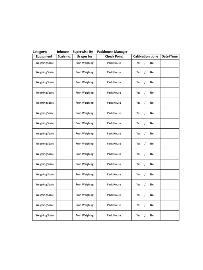 Fruit Weighing Scale Calibration Log | PDF