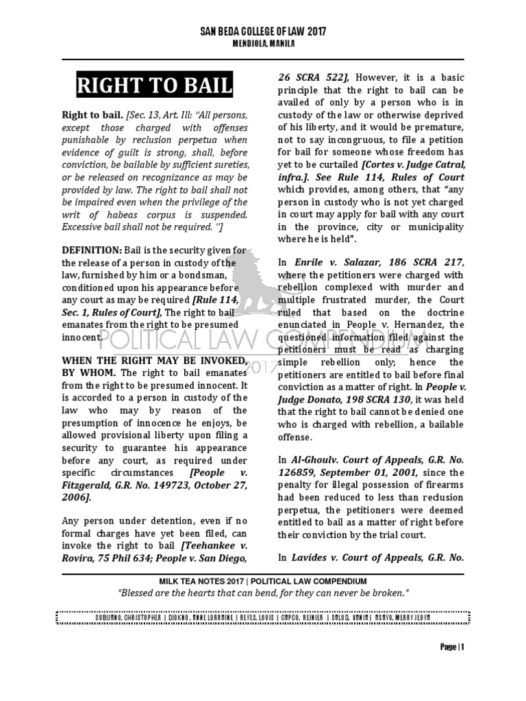 The Right to Bail A Comprehensive Analysis of the Definition, Invocation, Forms, Hearing