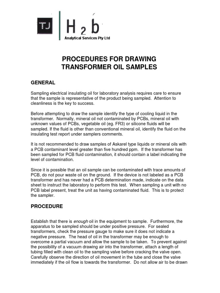 TJH2b Oil Sampling Procedure PDF Polychlorinated Biphenyl Gases