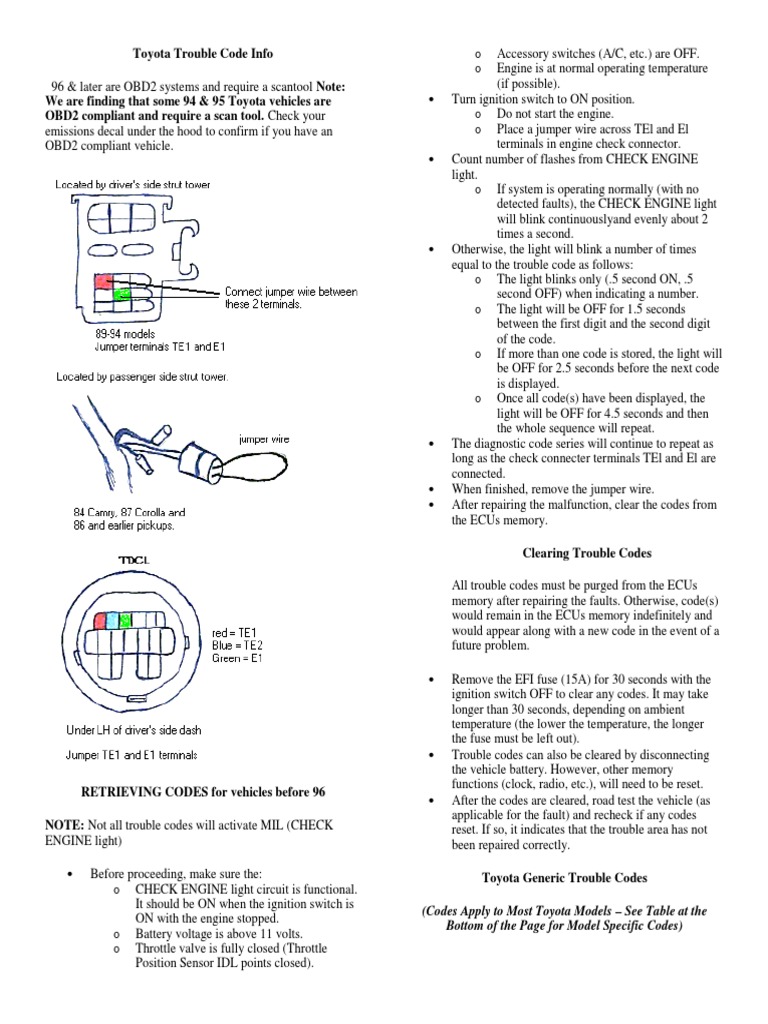 Toyota Trouble Code Info Throttle Turbocharger