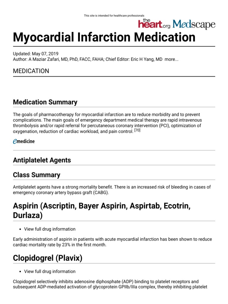 Myocardial Infarction Medication Aspirin (Ascriptin, Bayer Aspirin
