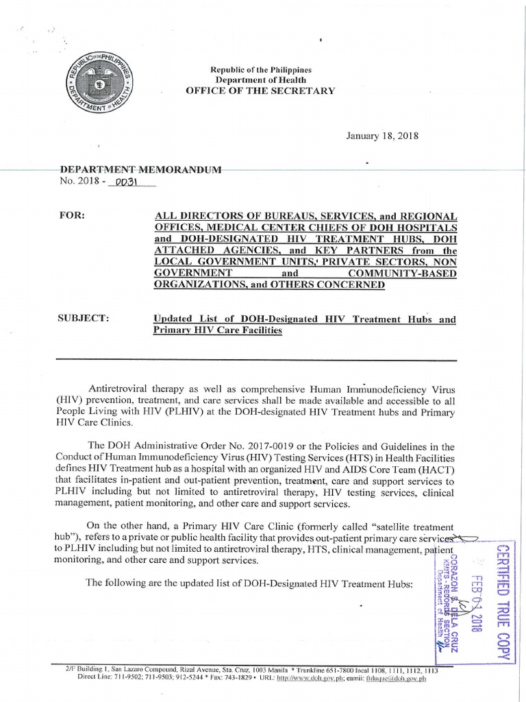 Philippines Updated List of DOH-Designated Treatment Hubs and Primary ...