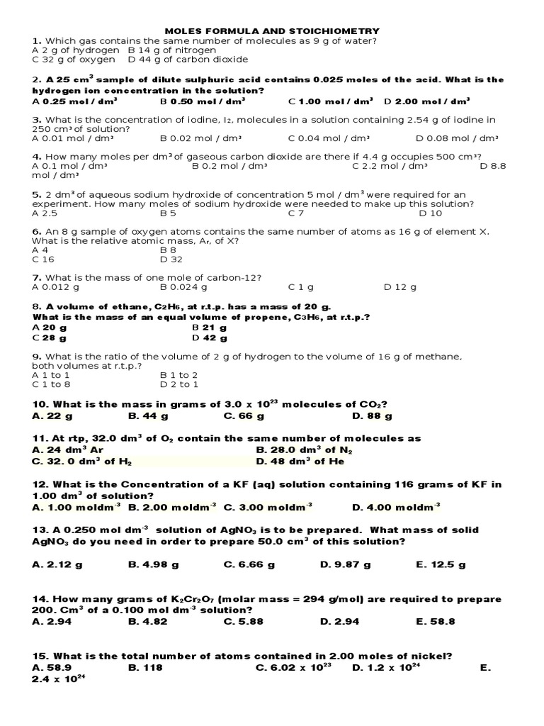 Basic Moles test Mole (Unit) Solution Free 30day Trial Scribd
