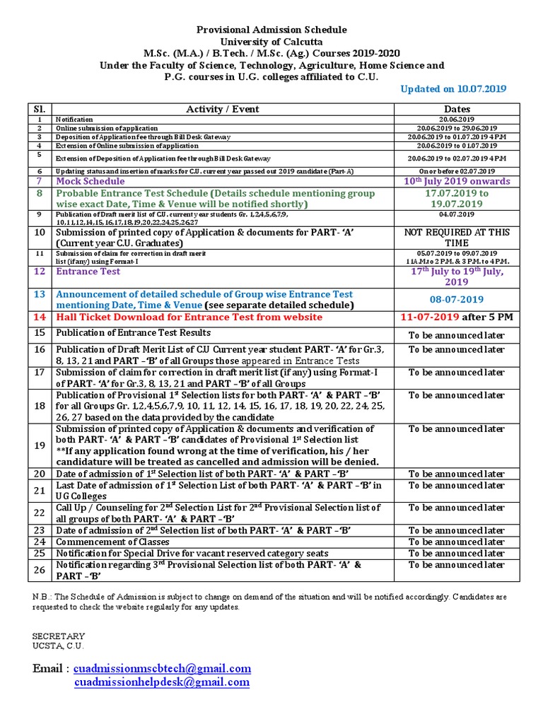 MSC Admission Schedule PDF | PDF | Postgraduate Education | Academia