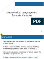 Mathematical Language and Symbols Variables