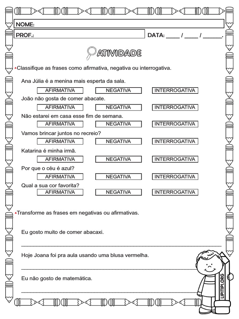 Atividade: Frases Afirmativas e Negativas | PDF