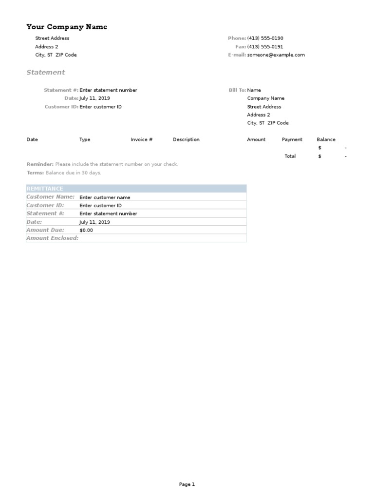 Invoice Statement Template | PDF