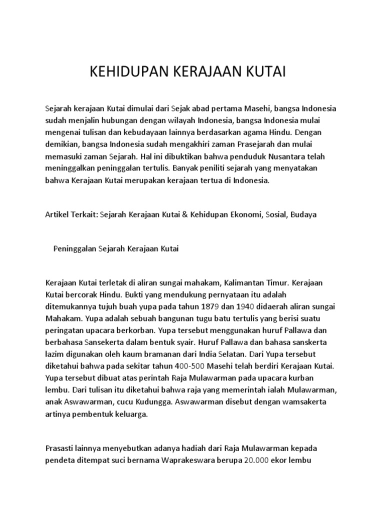 Kehidupan Kerajaan Kutai
