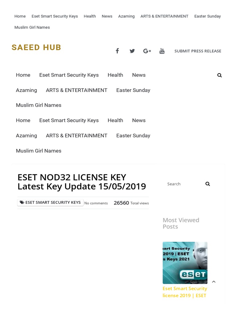 Eset Nod32 License Key Latest Key Update 15-05-2019 | Pdf | Microsoft  Windows | Computer Security