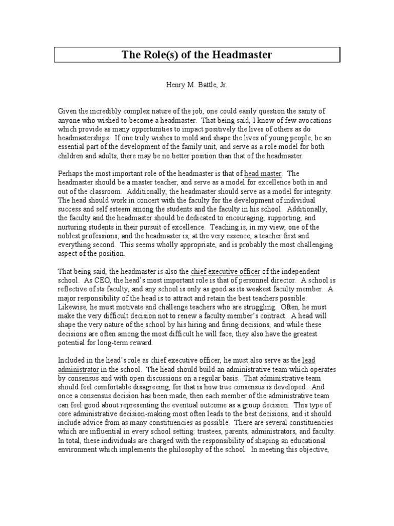 Role Of The Headmaster | Pdf | Consensus Decision Making | Head Teacher