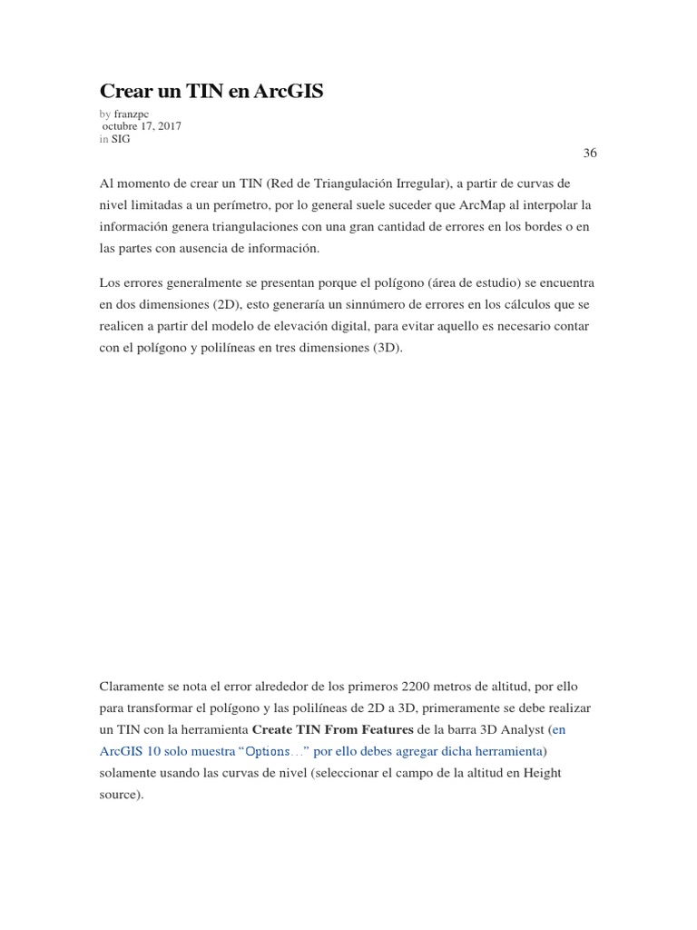 Crear Un TIN en ArcGIS PDF Arc Gis Sistema de información geográfica