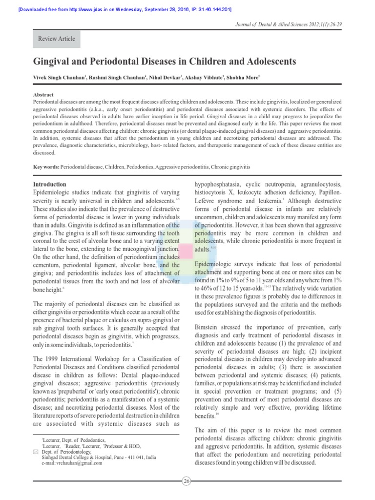Gingival and Periodontal Diseases in Children and Adolescents | PDF ...