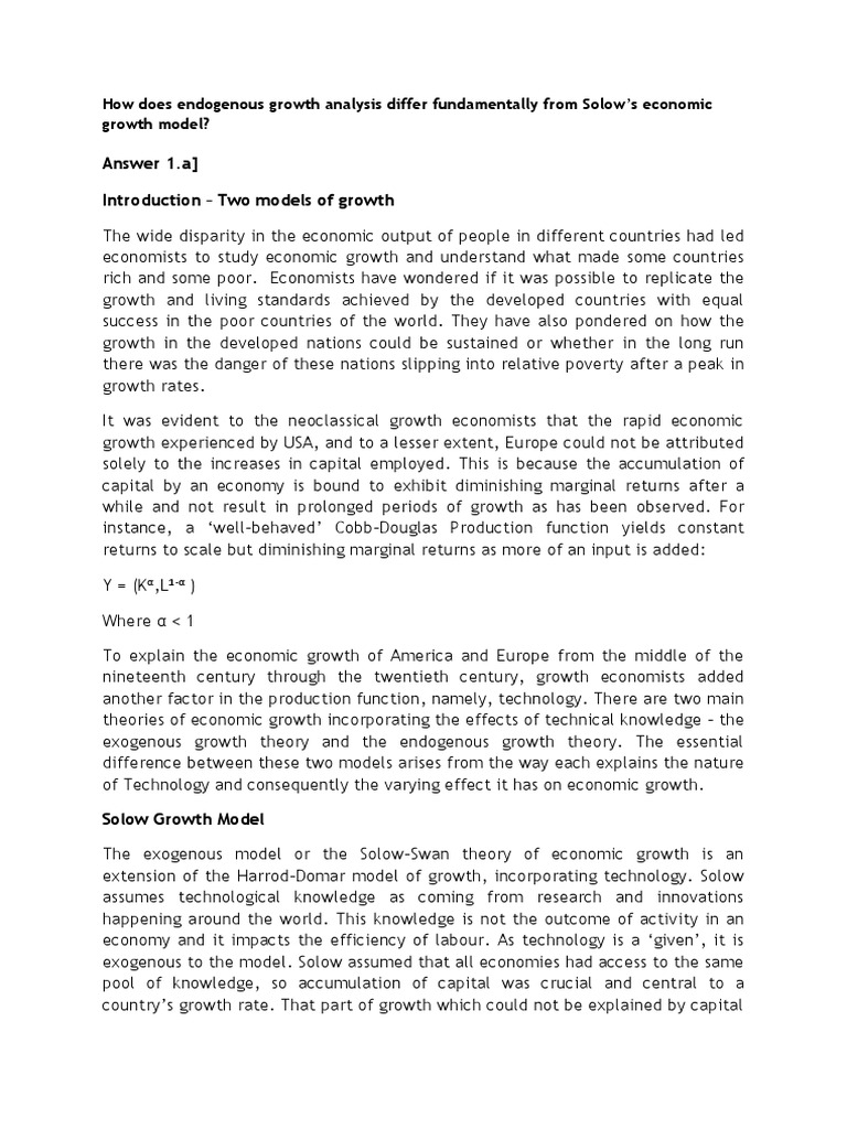 Endogenous vs Solow Growth Models Explained | PDF | Economic Growth ...