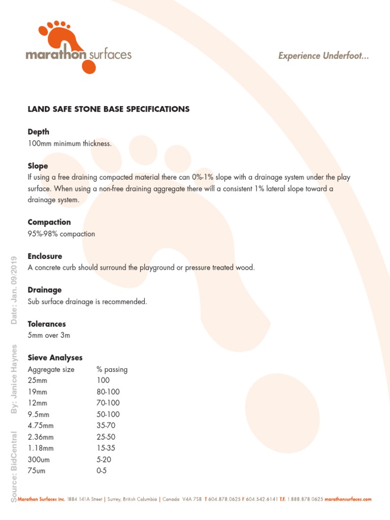 Land Safe Stone Base Specifications: Depth | PDF