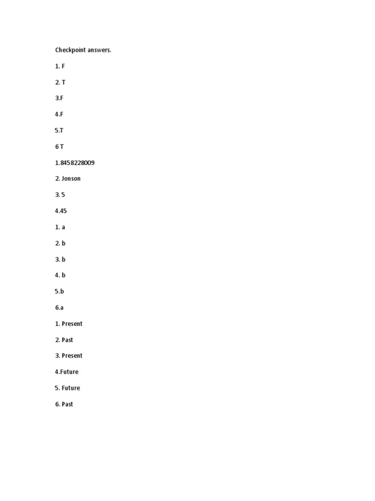 Checkpoint Answer Key Summary | PDF