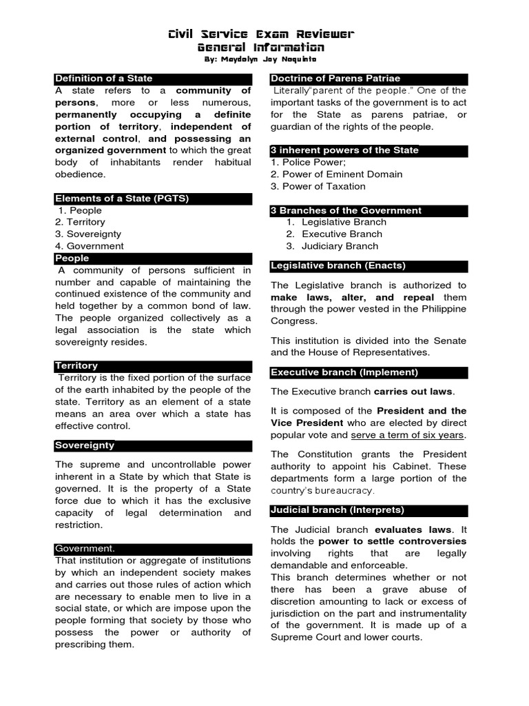 Civil Service ReviewerGeneral Info by Nequinto PDF President Of