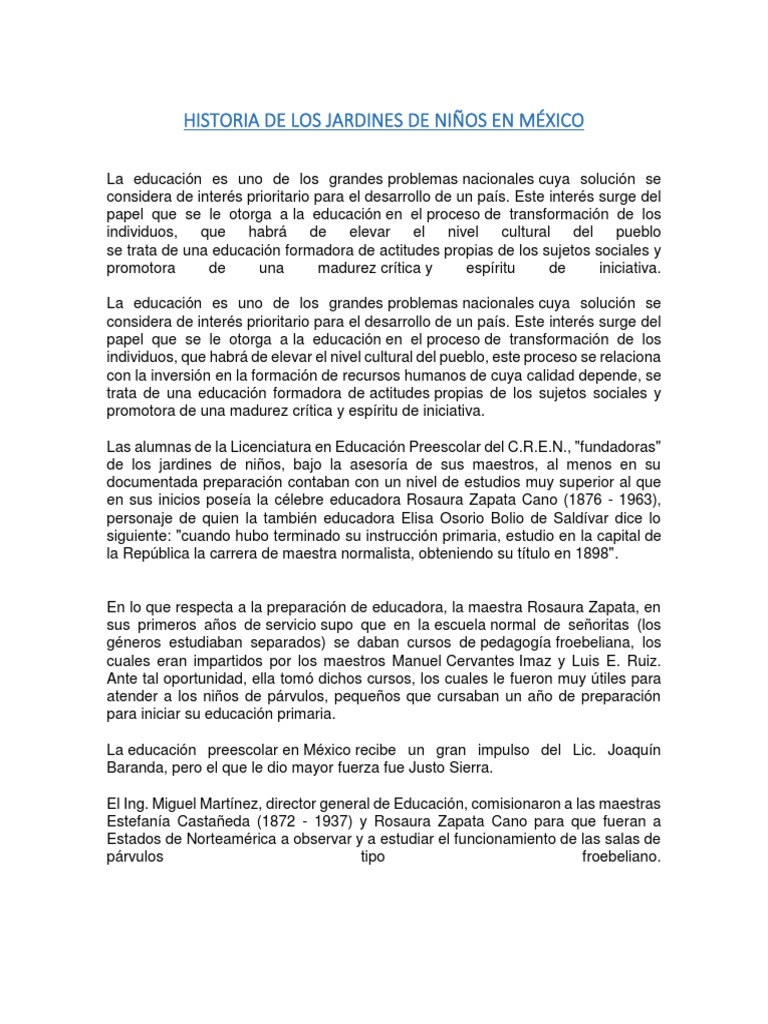 Historia de los Jardines de Niños en México | PDF | Educación de la ...