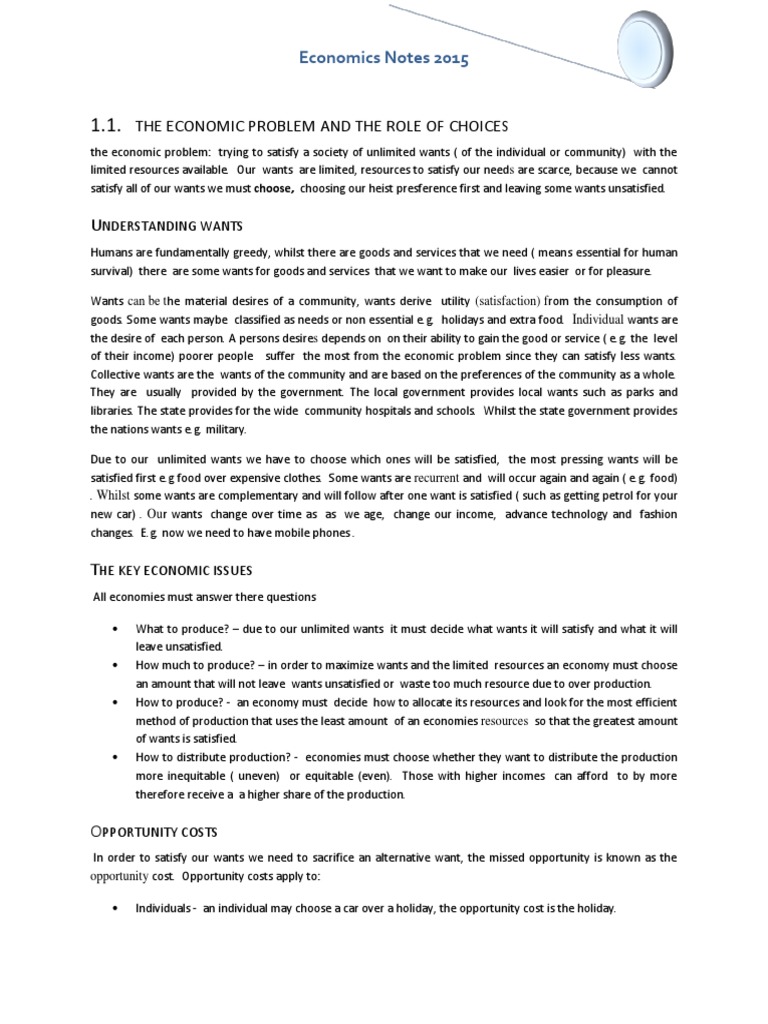 Economics Notes: Choices and Resources | PDF | Economic Equilibrium ...
