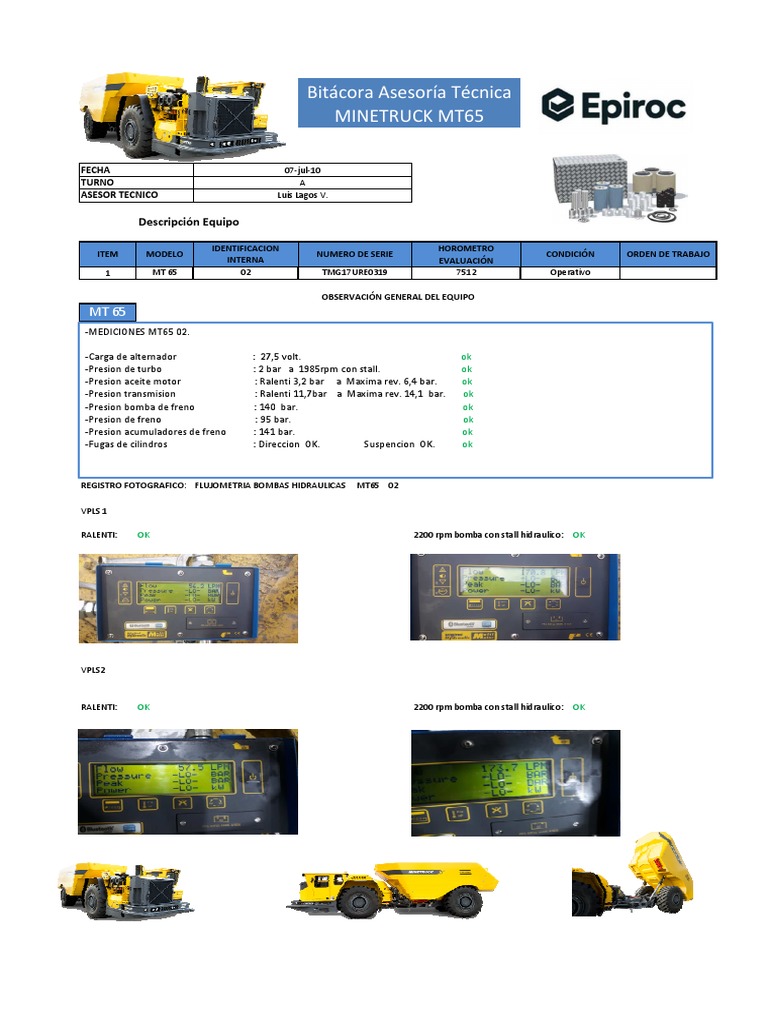 Evaluación Técnica Minetruck MT65 | PDF