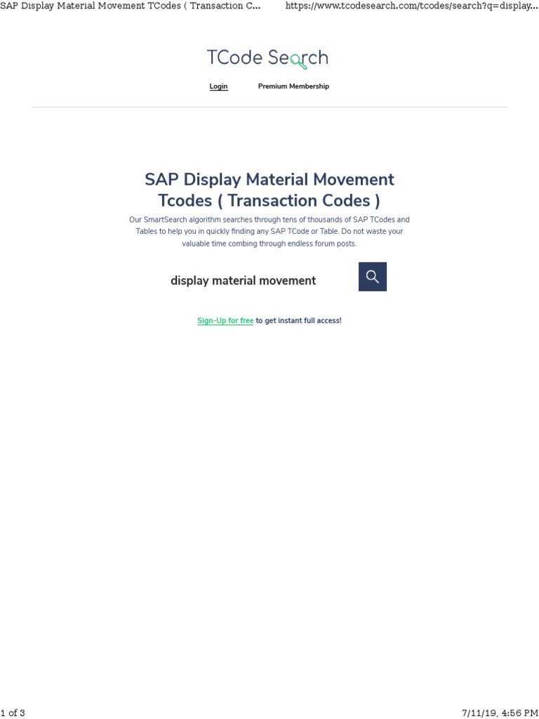 SAP Display Material Movement TCodes Transaction Codes .GJob 26 PDF