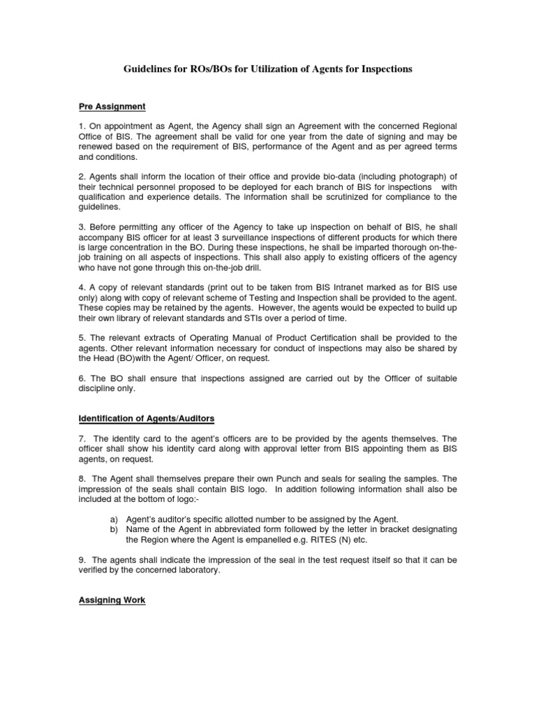 Guidelines For Ros/Bos For Utilization of Agents For Inspections | PDF ...