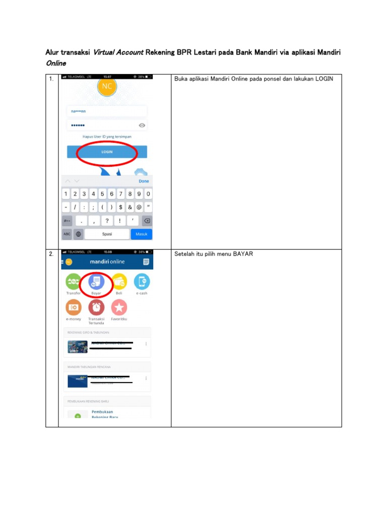 Alur Transaksi Virtual Account Mandiri Via Mobile Banking | PDF