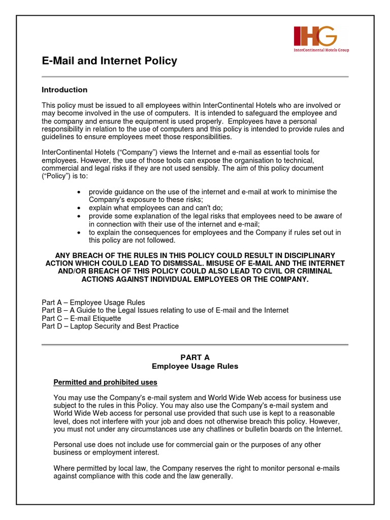 Email and Internet Policy | PDF | Computer Virus | Internet