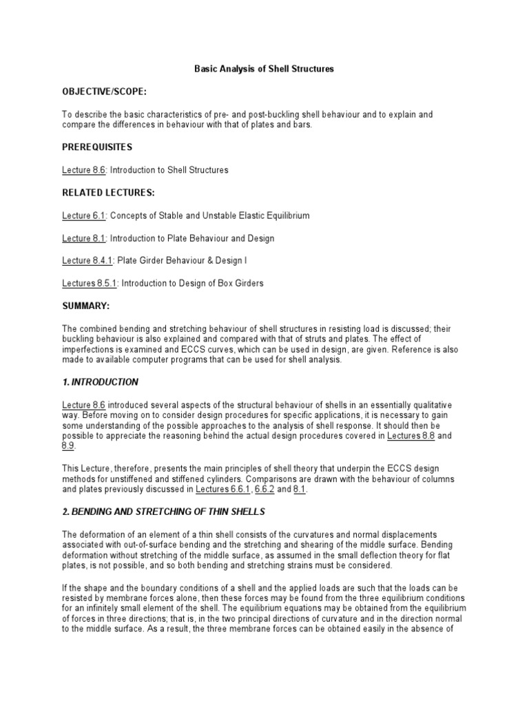 Analysis of Shell Structure | PDF | Buckling | Bending