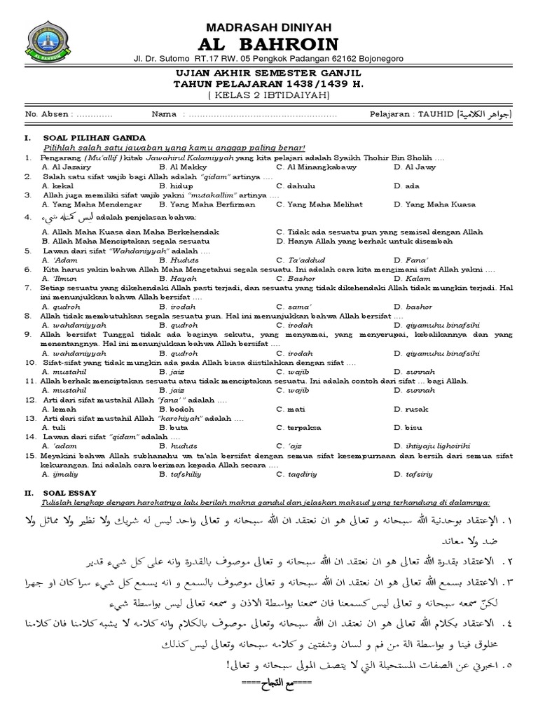 Soal Ujian Madrasah Diniyah 2019 Guru Paud