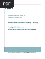 Released 2014 Assessment: Language 1, Writing: Assessment of Reading, Writing and Mathematics: Junior Division