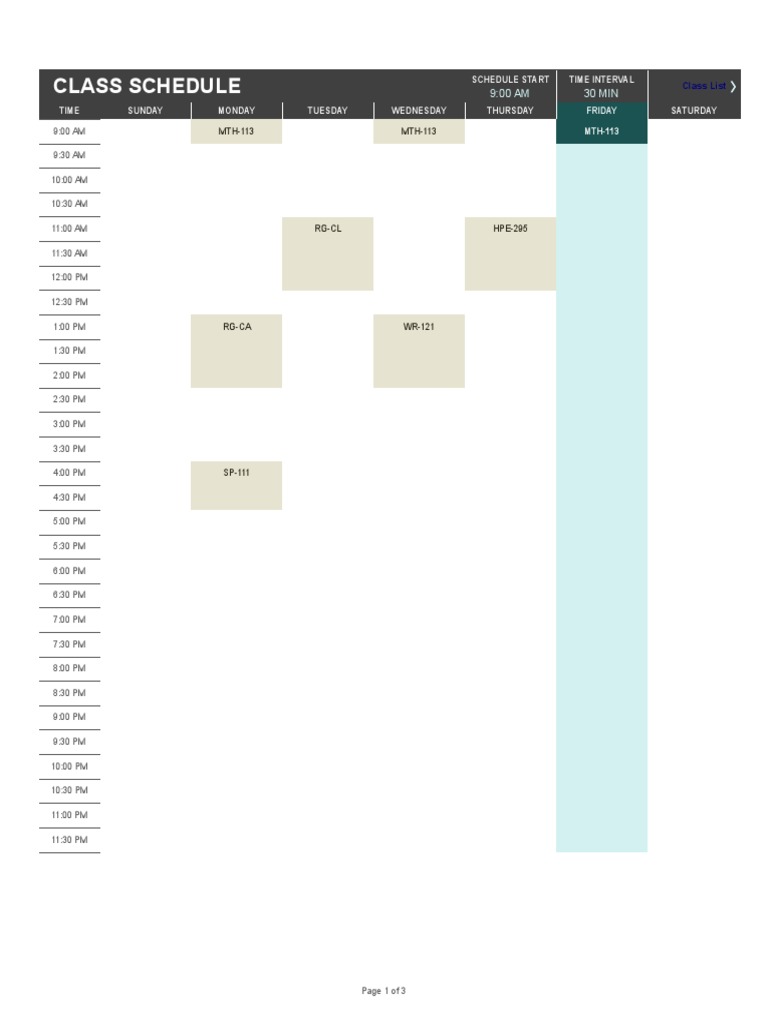 Weekly Class Schedule Overview | PDF | Teaching Mathematics