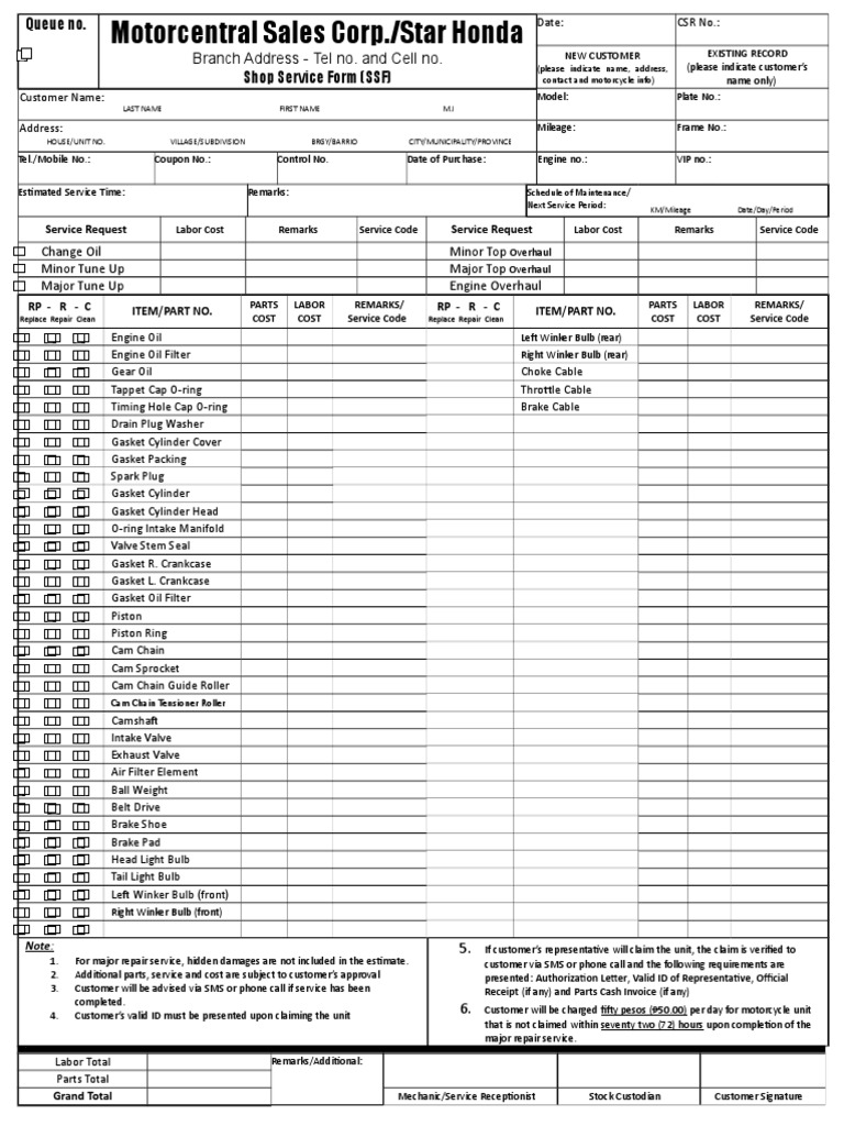 Motorcentral Service Order Form | PDF | Propulsion | Transportation ...
