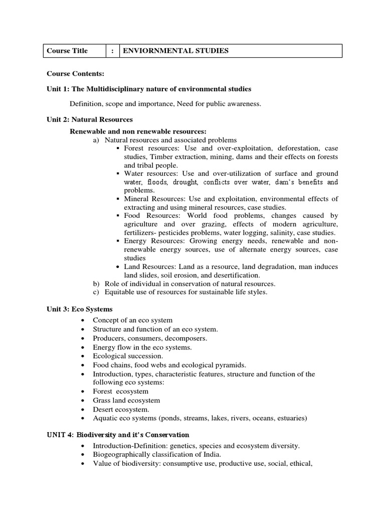Environmental Studies Curriculum PDF Ecology Biodiversity