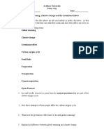 Global Warming Climate Change & Greenhouse Effect Worksheet